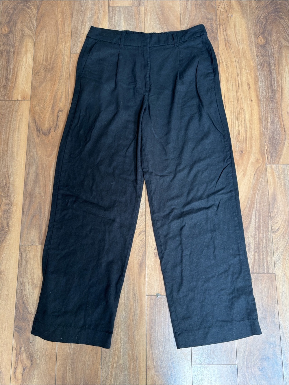 Old Navy Taylor Wide Leg Trouser Linen Blend High Rise Pants Women's Med Black